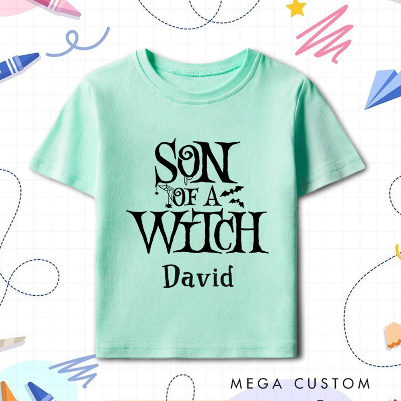 Personalized Son of a Witch Halloween Shirt for Kids Perfect for Fun and Humorous Outfits During the Spooky Season Kids T-Shirt