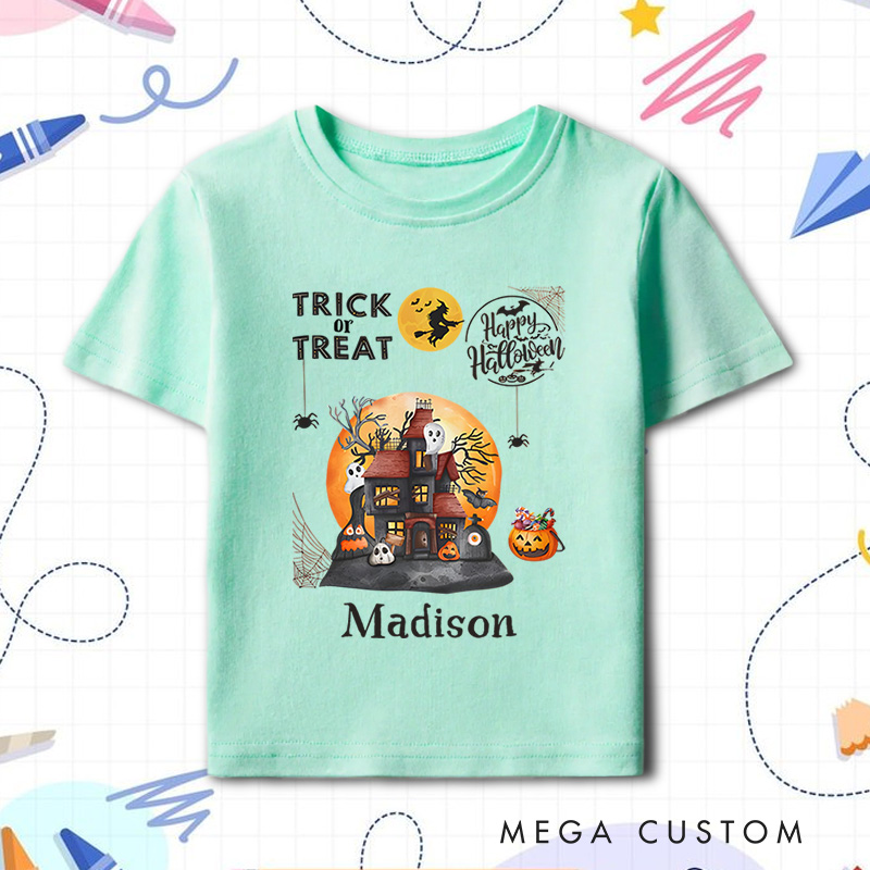 Personalized Haunted House Halloween Shirt for Kids Perfect for Adding a Spooky and Festive Touch to Outfits Kids T-Shirt