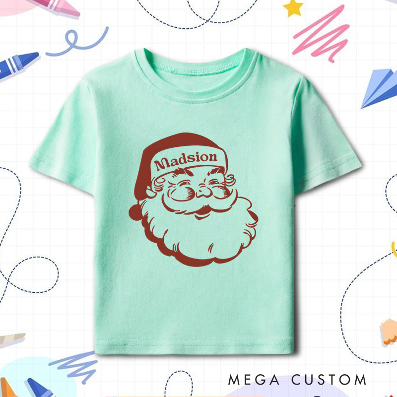 Personalized Retro Santa Kids T-Shirt Holiday Natural Toddler Tee