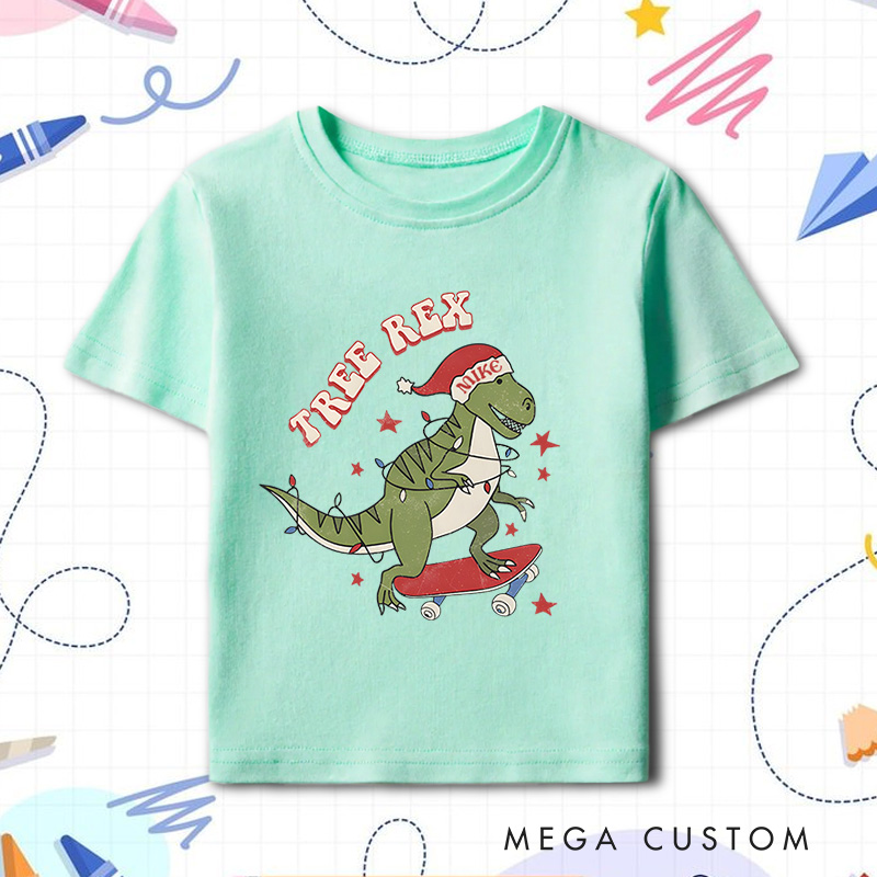 Personalized Tree Rex Retro Kids T-Shirt Cute Christmas Toddler Tee Holiday Natural Shirt