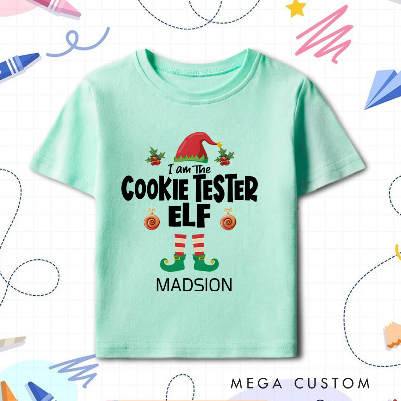 Personalized Cookie Tester Elf Matching Christmas Name Kids T-Shirt