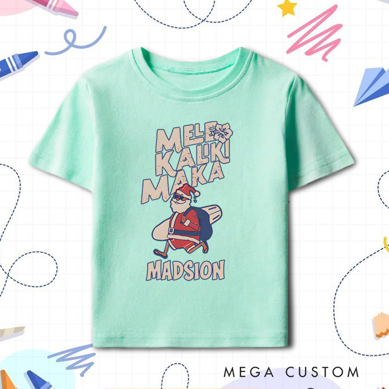 Personalized Mele Kalikimaka Funny Santa Hawaiian Christmas Kids T-Shirt