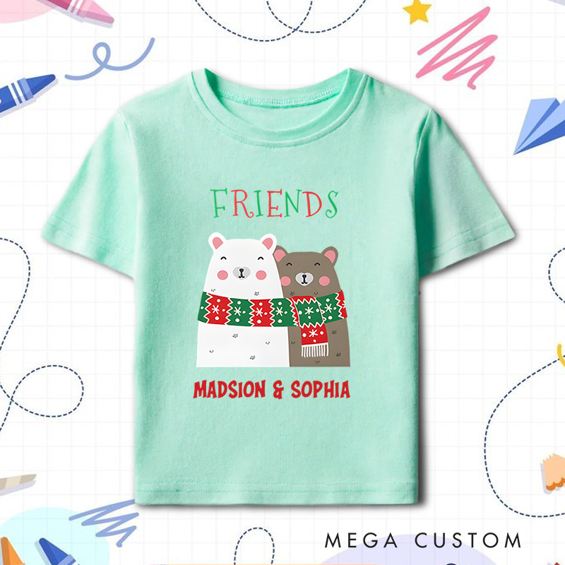 Personalized Christmas Friends Cute Animal Friendship Kids T-Shirt