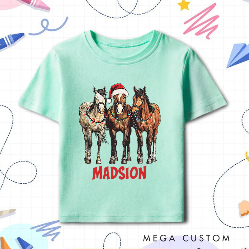Personalized Horse Christmas Toddler T-Shirt Horse Lover Kids T-Shirt Animal Lover Kids Gift