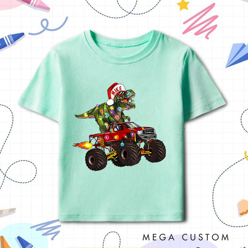 Personalized Dinosaur Christmas T-Shirt Funny Christmas Gift for Kids