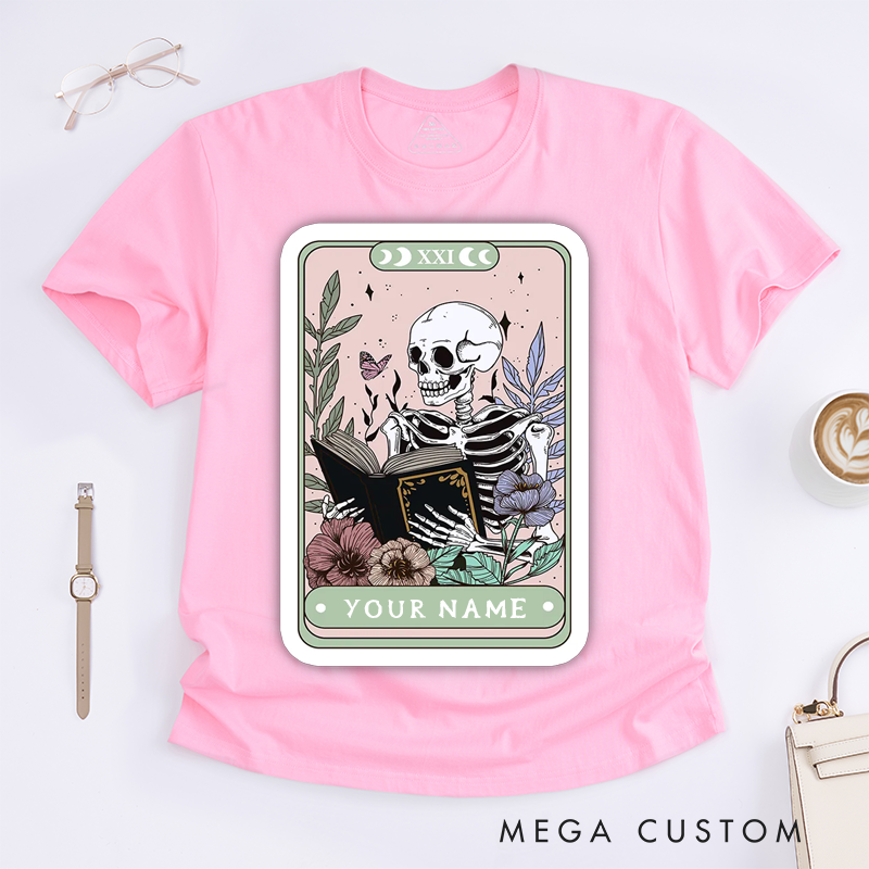 Personalized Tarot Lovers Classic T-Shirts  The Reader Skeleton  Pink Tarot Card  T-shirts Gift for Reader Cute 