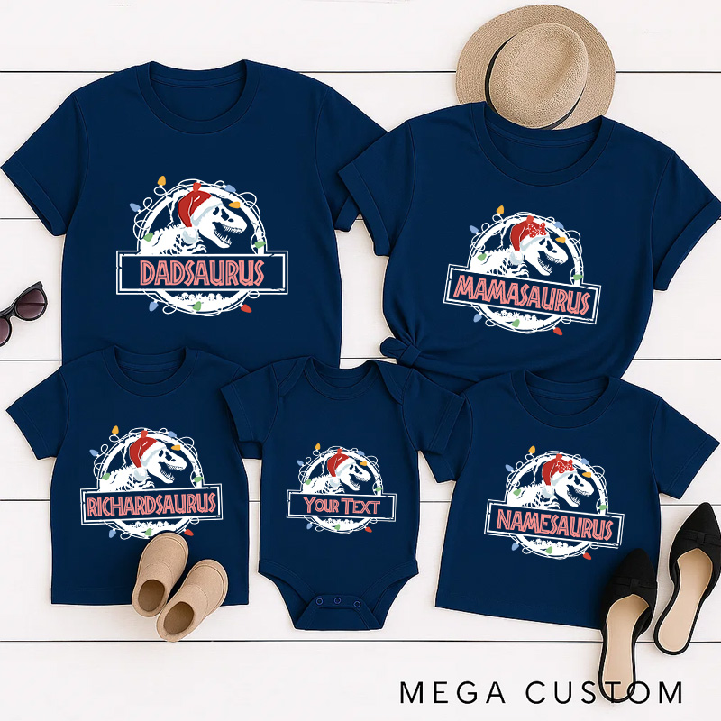 Personalized Dinosaur Inspired Namesaurus Christmas Family Matching Shirts Group Shirts Movie Holiday Shirt