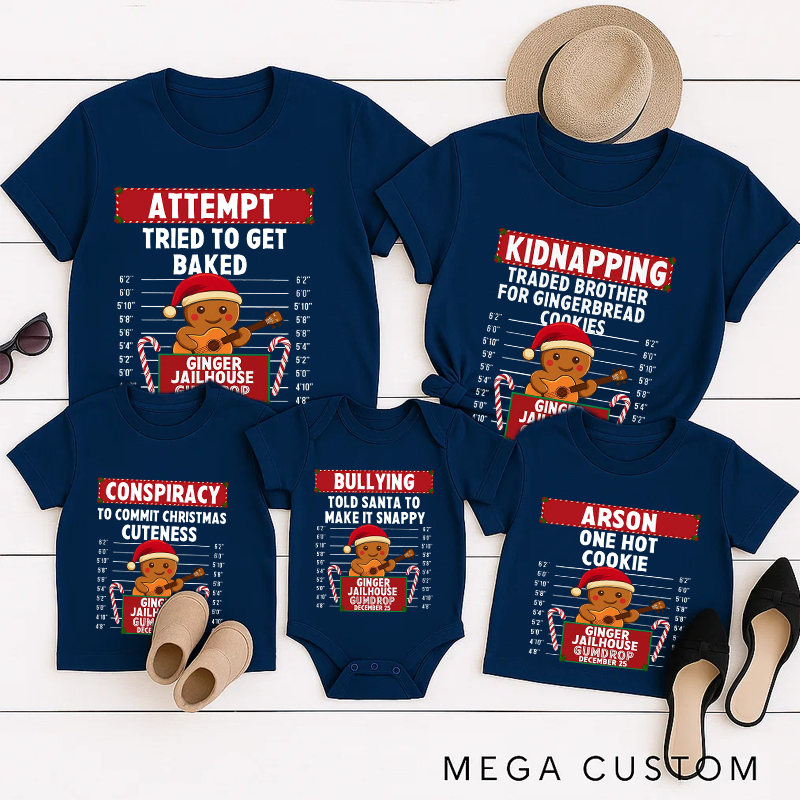 Personalized Family Matching Christmas Tee Matching Holiday Shirts for Family Gingerbread North Pole Correctional