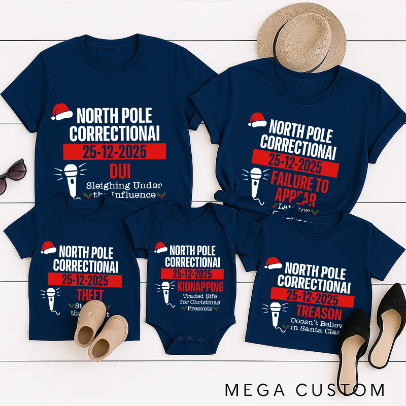 Personalized Family Matching Christmas Shirts North Pole Correctional Funny Group Christmas Tee Matching Family Shirts