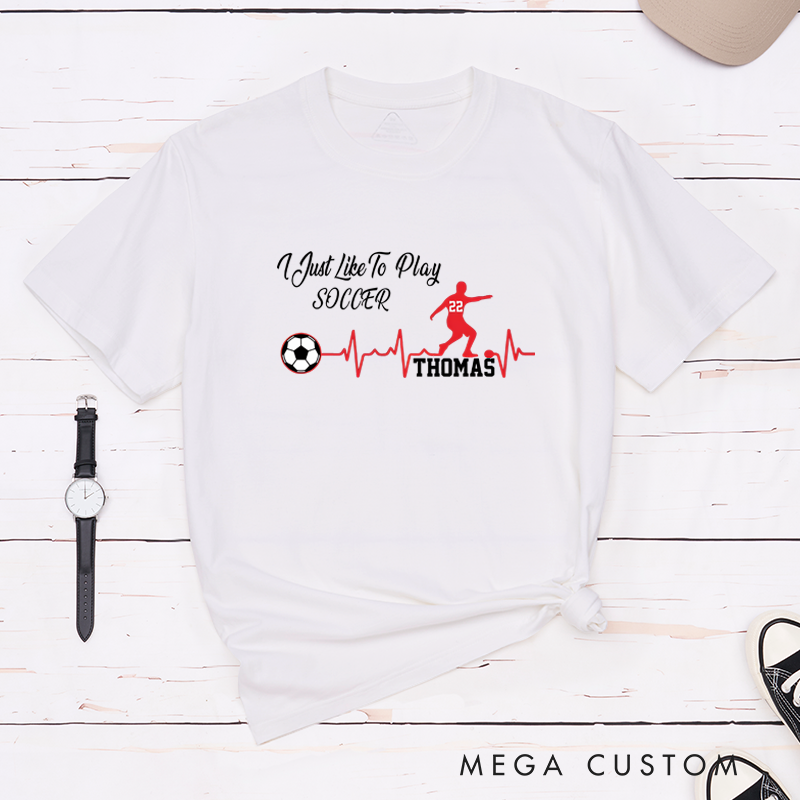 Personalized Soccer T-Shirt with Custom Name, Number, and Heartbeat Design