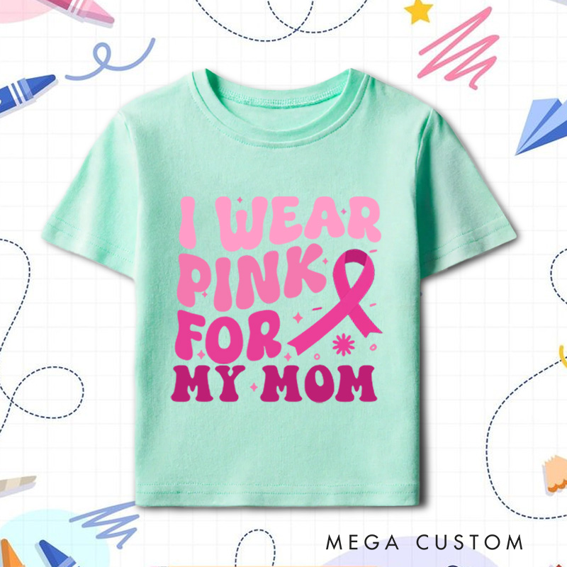 Personalized Breast Cancer Support Kids T-Shirt with Customizable Pink Ribbon Message for Awareness and Solidarity