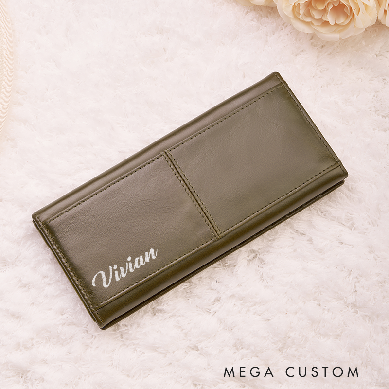 Personalized Leather Wallet for Women Engraved Leather Wallet with Name Women Slim Wallet Clutch Purse Leather Wallet With Zipper Unique Gift for Her Birthday Gifts