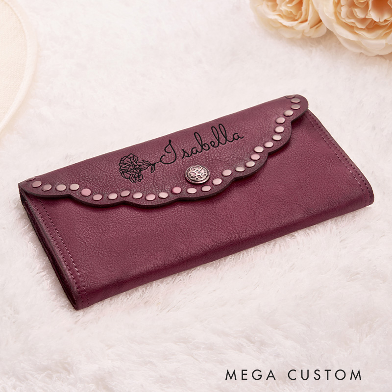 Personalized Leather Wallet for Women Engraved Leather Wallet with Name Women Slim Wallet Clutch Purse Unique Gift for Her Birthday Gifts