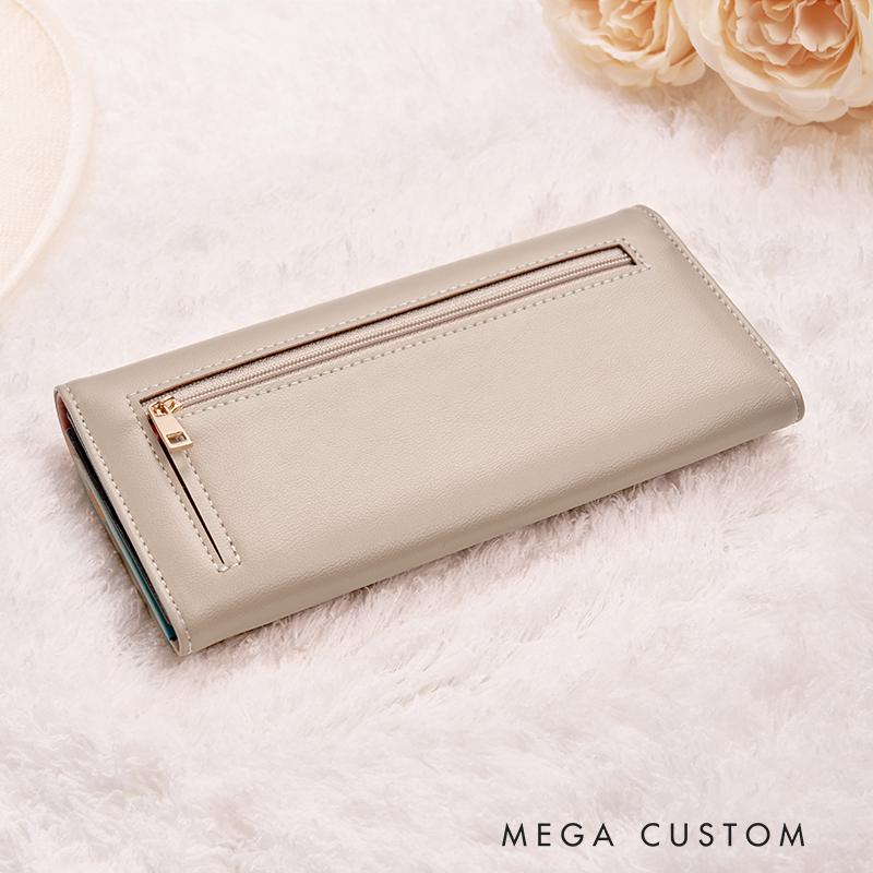 Personalized Leather Wallet for Women Birth Flower Leather Wallet Engraved Women Slim Wallet Clutch Purse Leather Wallet With Zipper Leather Wallet Leather Gift for Her Unique Gift for Her Birthday Gifts