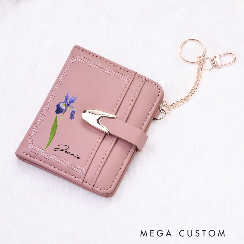 Personalized Leather Wallet for Girl Birth Flower Wallet for Her Purse Wallet Coin Pocket Wallet Cute wallet Unique Gift for Her Birthday Gifts