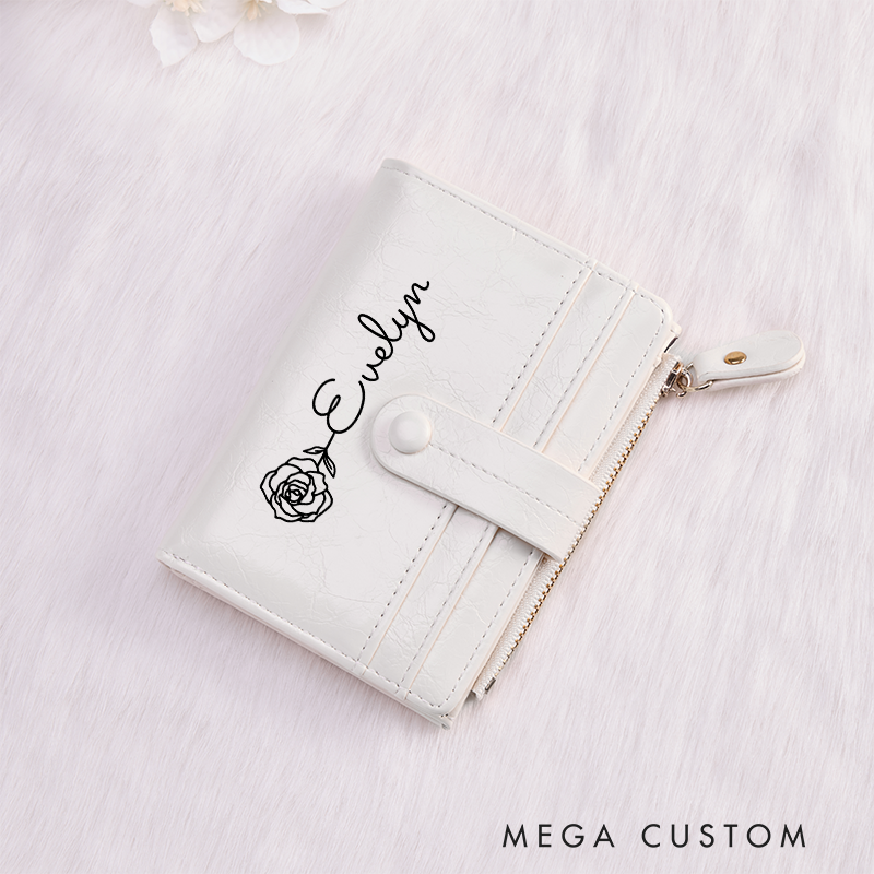 Personalized Leather Wallet for Girl Birth Flower Wallet for Her Purse Wallet Minimalist Wallet Cute wallet Unique Gift for Her Birthday Gifts