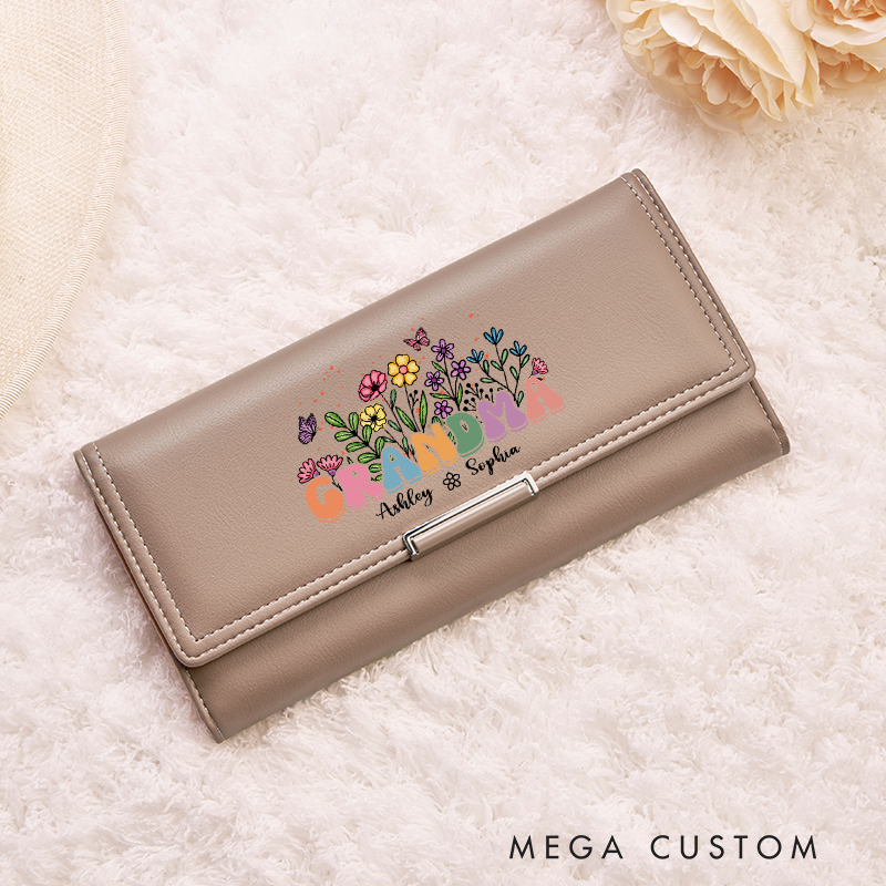 Personalized Leather Wallet for Women Birth Flower Leather Wallet Engraved Leather Wallet with Name Women Slim Wallet Clutch Purse Unique Gift for Her Birthday Gifts