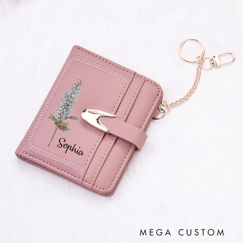 Personalized Leather Wallet for Girl Birth Flower Wallet for Her Purse Wallet Coin Pocket Wallet Cute wallet Unique Gift for Her Birthday Gifts
