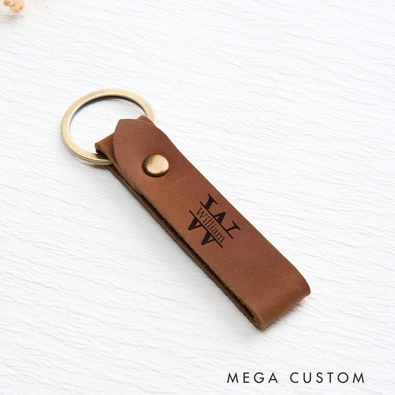 Personalized Leather Keychain for Men Custom Keychain with Name Engraved Leather Key Chain Anniversary Gift for Him Groomsmen Gift Birthday Gift for Dad Boyfriend Husband