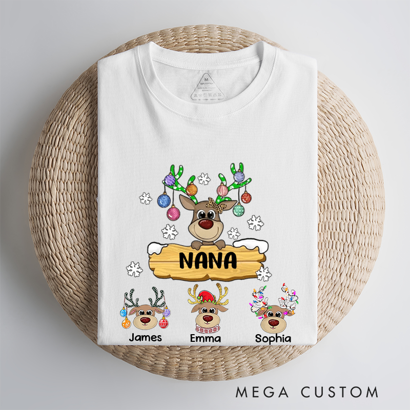 Personalized Grandma With Cute Little Reindeer Kids Christmas Classic T-shirt