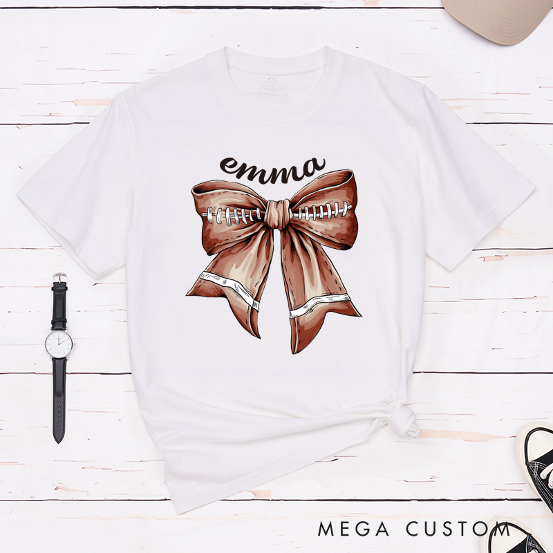 Personalized American Football and Rugby Bow T-Shirts with Custom Name for Her