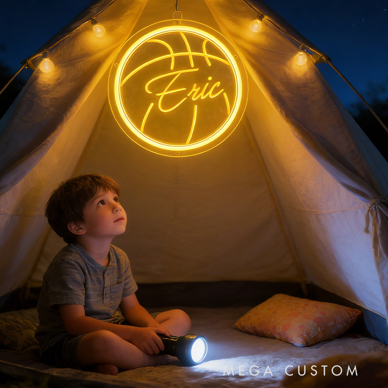 Personalized Neon Sign with Basketball Shape and Customizable Name for Basketball Fans
