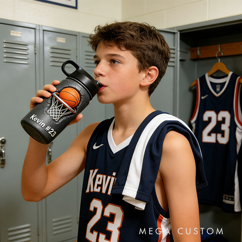 Personalized Basketball Water Bottle with Custom Name and Number for Basketball Enthusiasts Kids Teenager Back to School Gifts