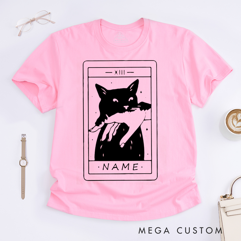 Personalized Tarot Lovers Classic T-Shirts The Death Tarot Card Black Cat Comfort Shirt Halloween Gift for Cat Lover 