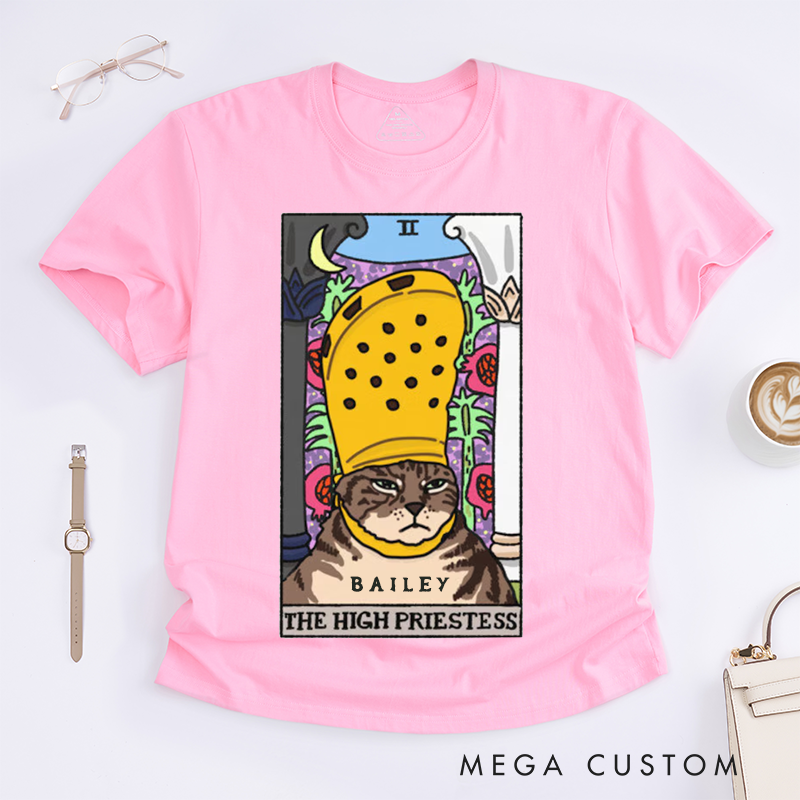 Personalized Tarot Lovers Classic T-Shirts The High Priestess Crocs Cat Meme Tarot Shirt Witchy Clothing Cat Meme Gift Sad Cat Meme T-shirt