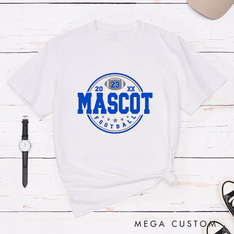 Personalized American Football T-Shirts Featuring Custom Mascot ,Number and Year on the Front