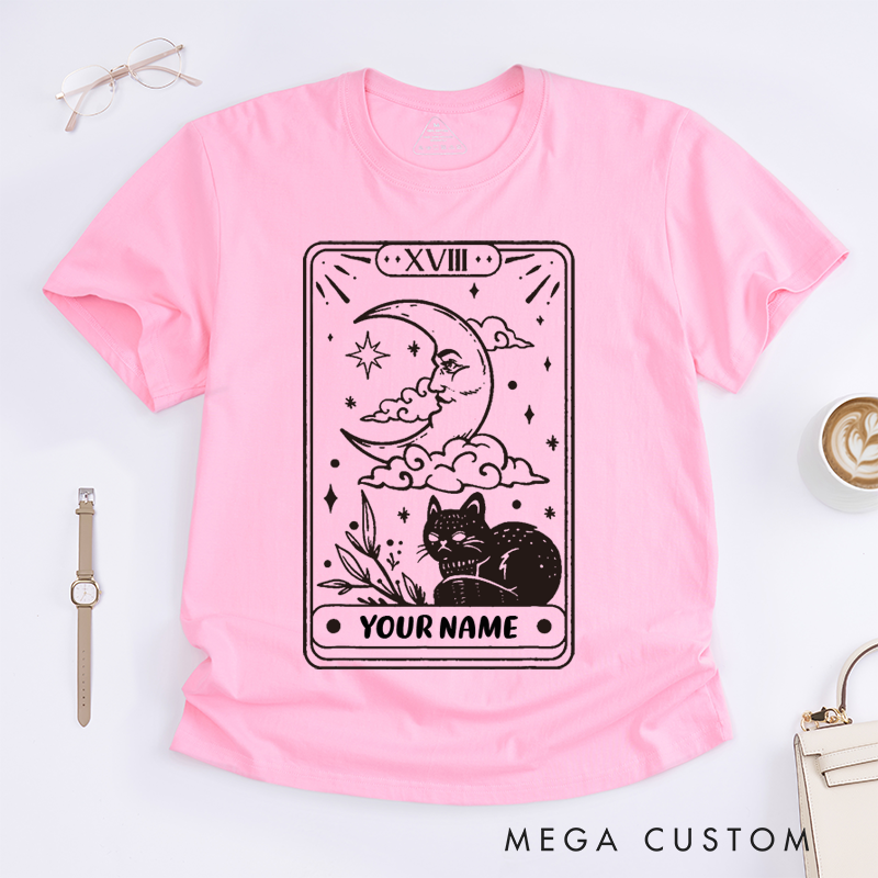Personalized Tarot Lovers Classic T-Shirts The Moon Tarot Card Cat Meow T-Shirt Gift for Cat Lovers 