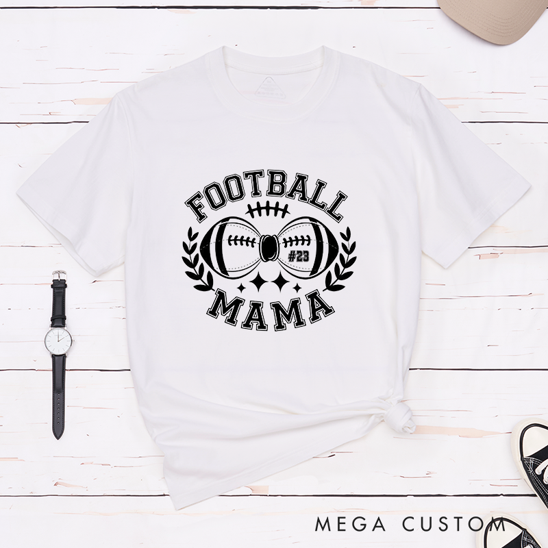 Personalized American Football Mom T-Shirts Featuring Custom Number for Game Day Pride