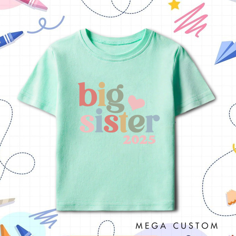 Personalized Big Sister Pastel Text Kids T-Shirt 