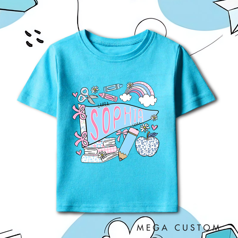 Personalized Pennant Name School T-Shirt for Kids First Day Of School Tee Toddler First Day Tee