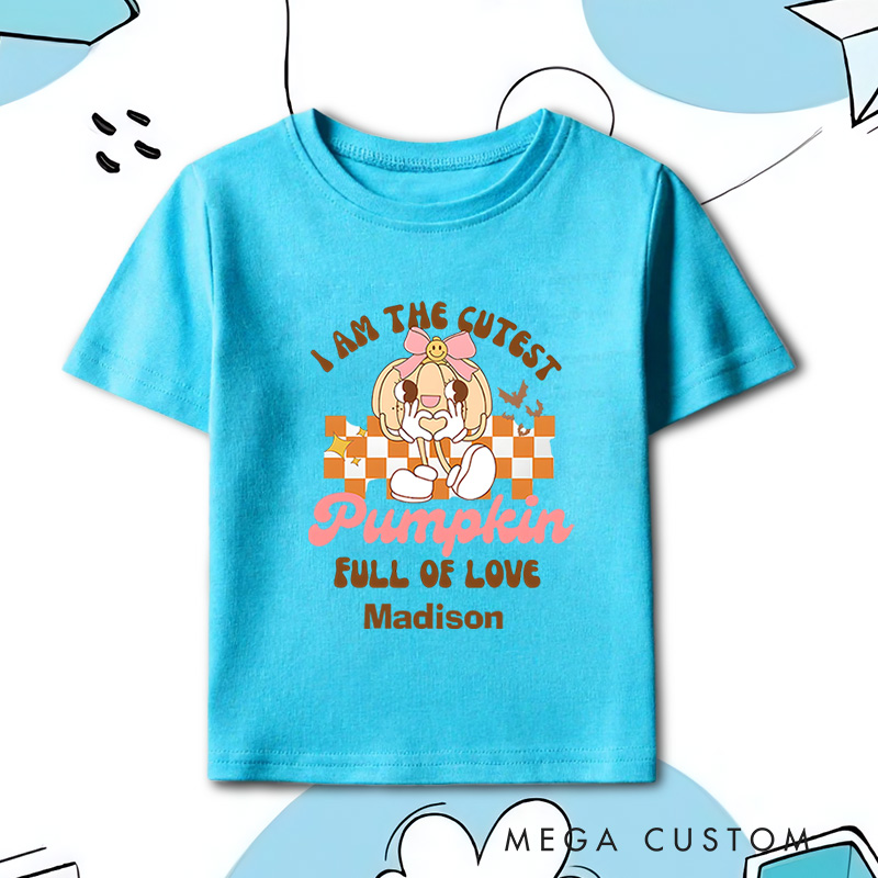 Personalized Cutest Pumpkin Full of Love Halloween Shirt for Kids Perfect for Fun and Festive Celebrations During Fall Kids T-Shirt