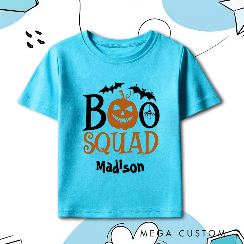 Personalized Boo Squad Halloween Shirt for Kids Perfect for Celebrating Fun Group Moments During the Spooky Season Kids T-Shirt