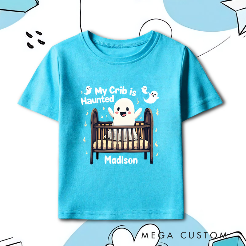 Personalized My Crib Is Haunted Halloween Shirt for Kids Perfect for Adding a Playful Touch to Festive Outfits Kids T-Shirt