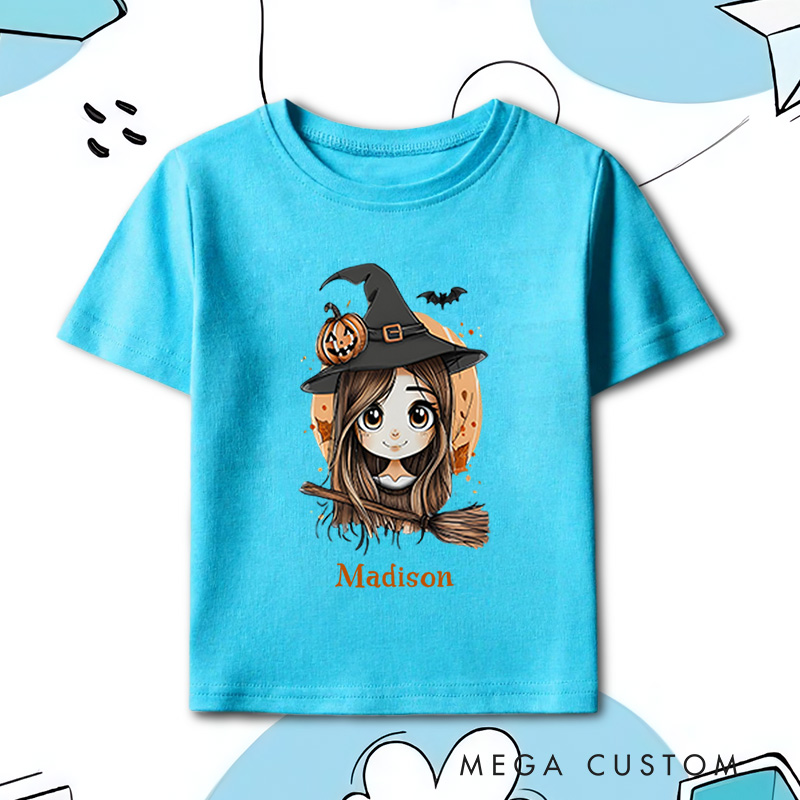 Personalized Adorable Halloween Witch Shirt for Kids Perfect for Fun and Spooky Celebrations During the Season Kids T-Shirt