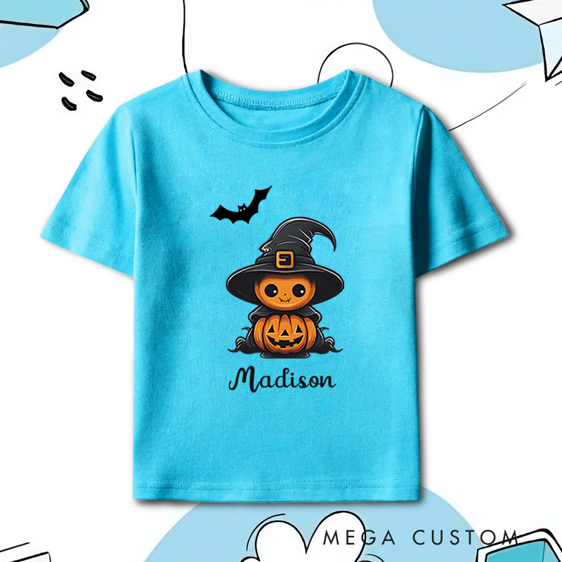 Personalized Pumpkin Witch Halloween Shirt for Kids Perfect for Adding a Magical and Festive Touch to Halloween Kids T-Shirt