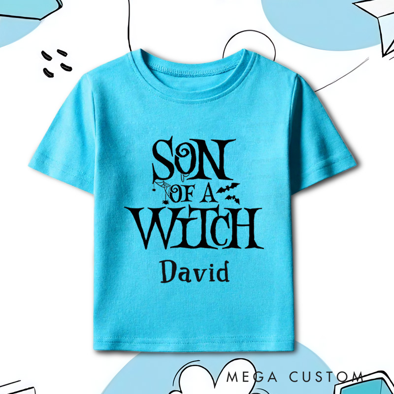 Personalized Son of a Witch Halloween Shirt for Kids Perfect for Fun and Humorous Outfits During the Spooky Season Kids T-Shirt