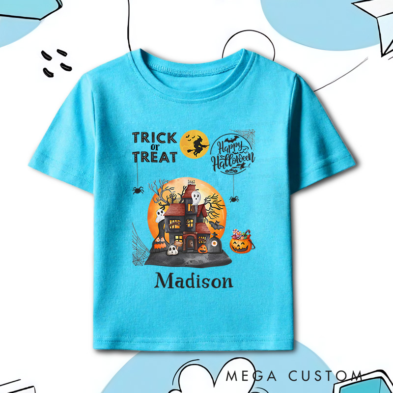 Personalized Haunted House Halloween Shirt for Kids Perfect for Adding a Spooky and Festive Touch to Outfits Kids T-Shirt