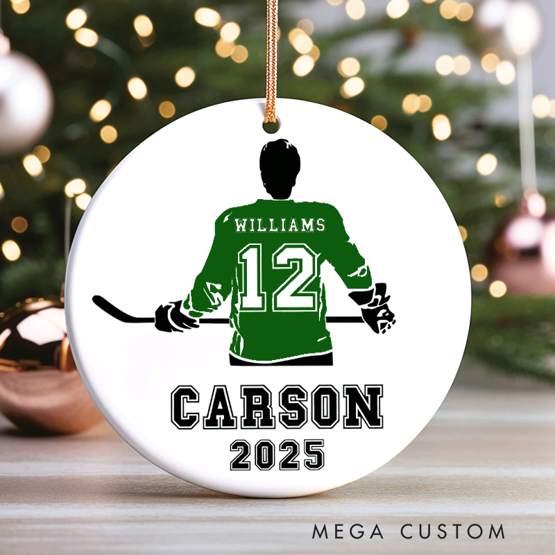 Personalized Hockey Christmas Ornament with Custom Name, Number, Year