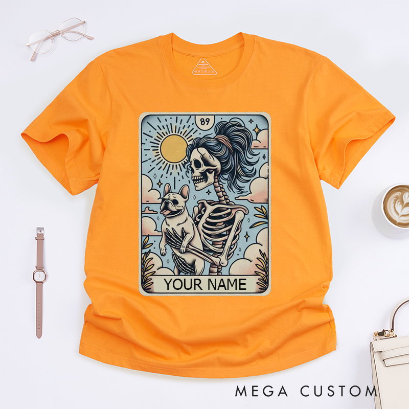 Personalized Tarot Lovers Classic T-Shirts French Bulldog Skeleton T-Shirts Halloween Gift for Dog Lovers 