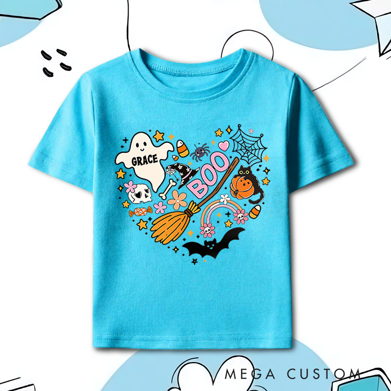 Personalized Halloween Heart Shirt for Kids Happy Halloween Kids Shirt Halloween Witch Tee 