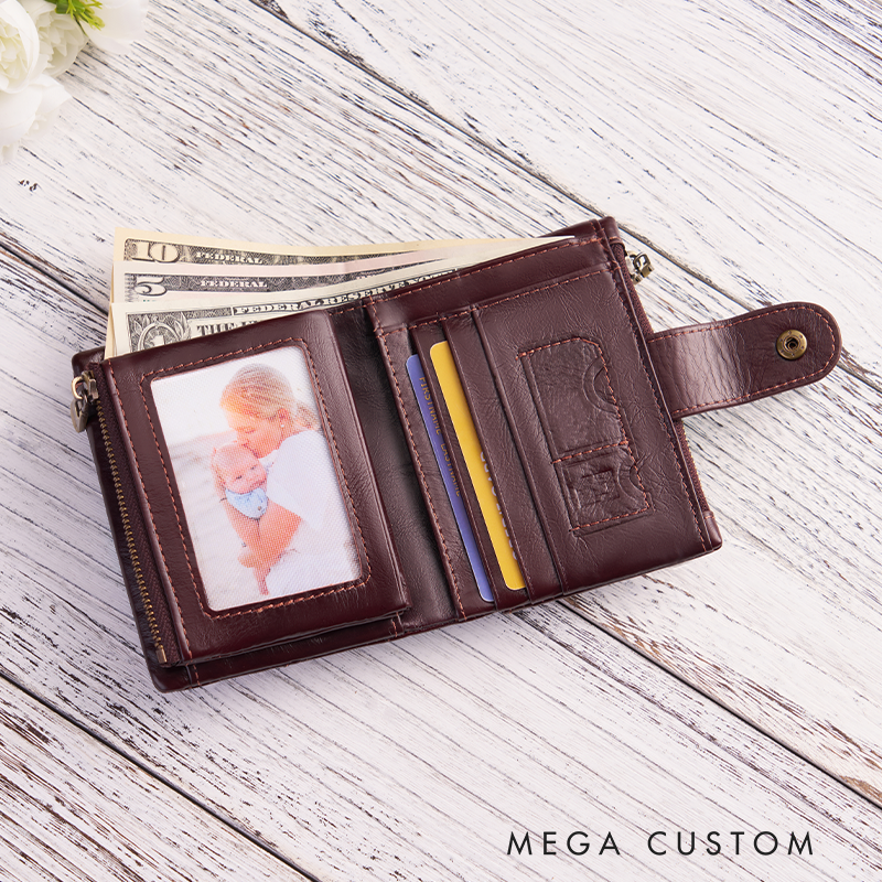 Personalized Leather Wallet For Her Birth Flower Wallet with Name Engraved Wallet For Women Leather Purse Birthday Gift For Her Gift For Mother Bridesmaid Gift Christmas Gift
