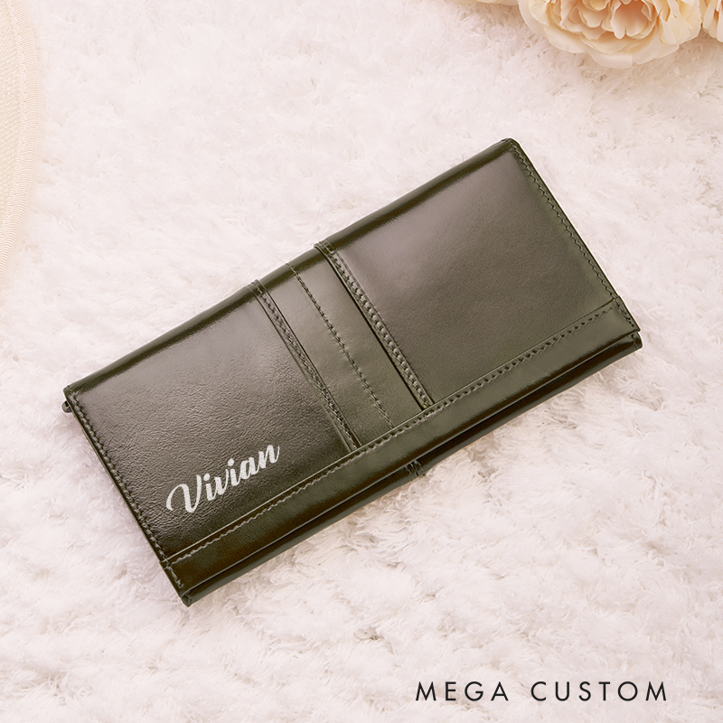Personalized Leather Wallet for Women Engraved Leather Wallet with Name Women Slim Wallet Clutch Purse Leather Wallet With Zipper Unique Gift for Her Birthday Gifts