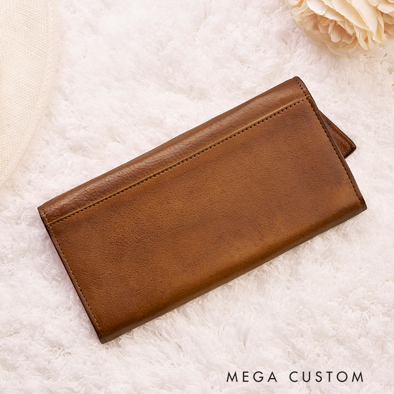 Personalized Leather Wallet For Her Birth Flower Wallet with Name Engraved Wallet For Women Leather Purse Birthday Gift For Her Gift For Mother Bridesmaid Gift Christmas Gift