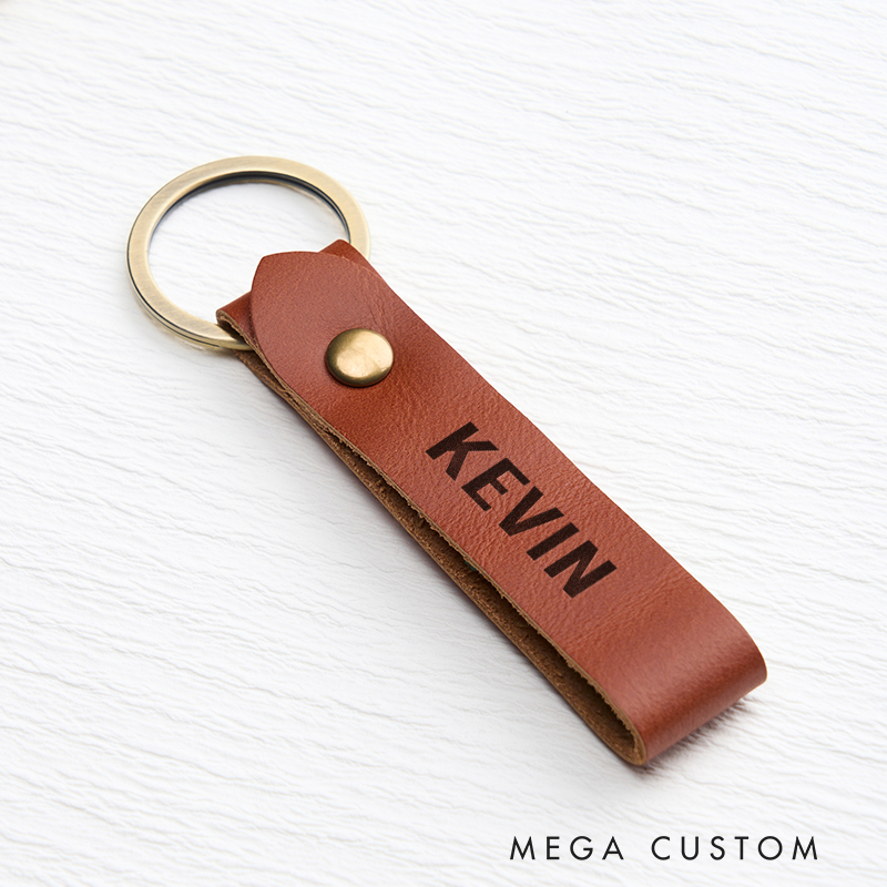Personalized Leather Keychain for Men Custom Keychain with Name Engraved Leather Key Chain Anniversary Gift for Him Groomsmen Gift Birthday Gift for Dad Boyfriend Husband