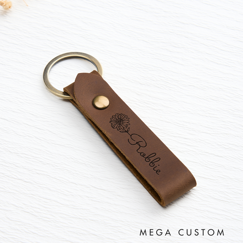 Personalized Leather Keychain for Men Custom Keychain with Name Engraved Leather Key Chain Anniversary Gift for Him Groomsmen Gift Birthday Gift for Dad Boyfriend Husband