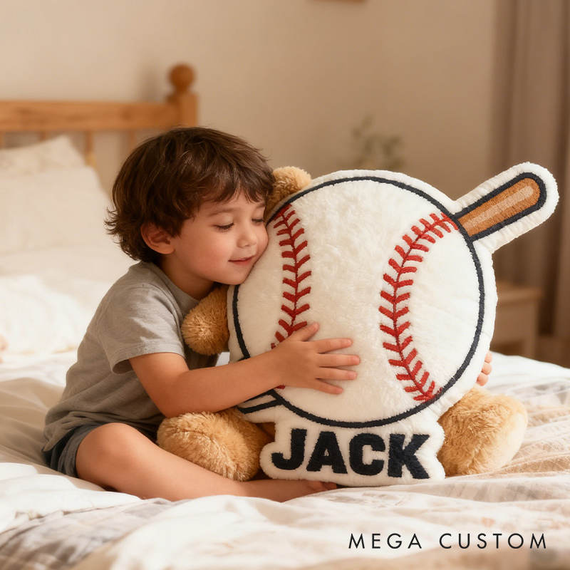 Personalized Baseball Pillow with Custom Name and Bat Design  for Kids and Baseball Fans